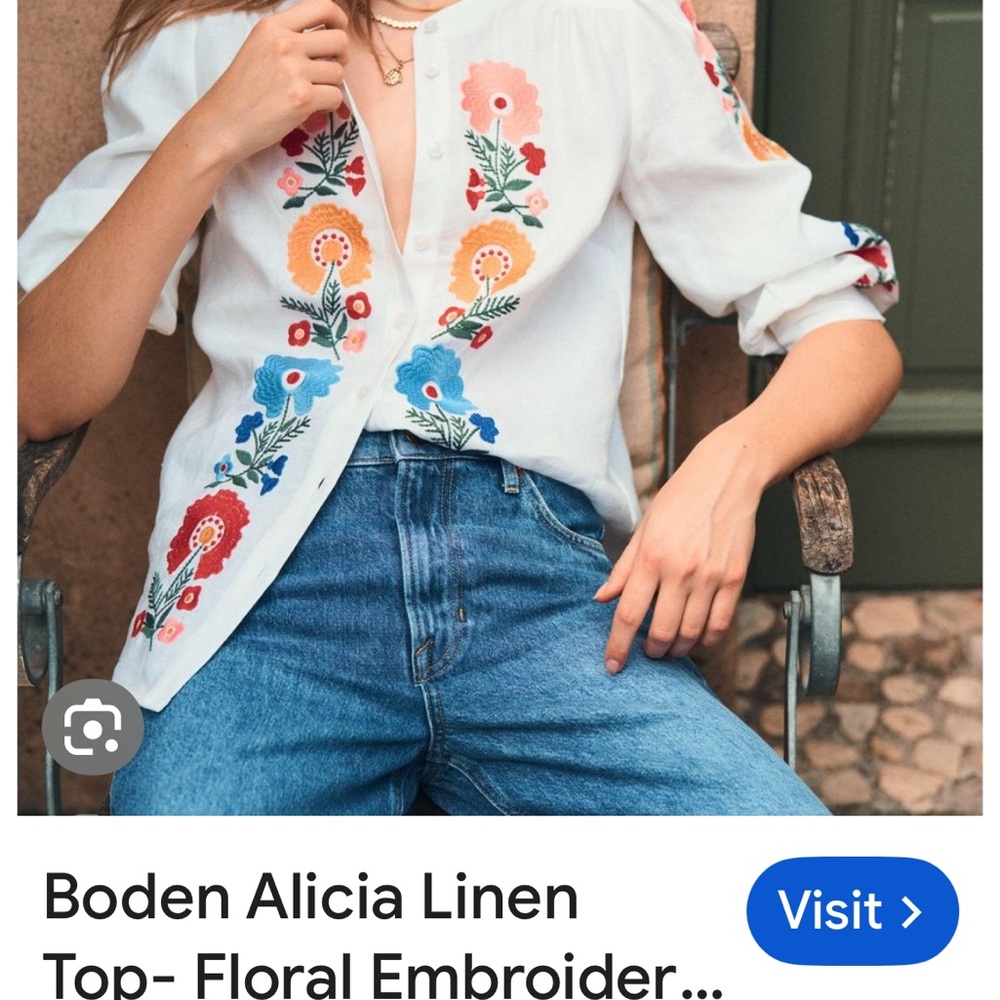 Boden top NWT Alicia linen top
White Embroidered Floral top US 8 current - Picture 9 of 15